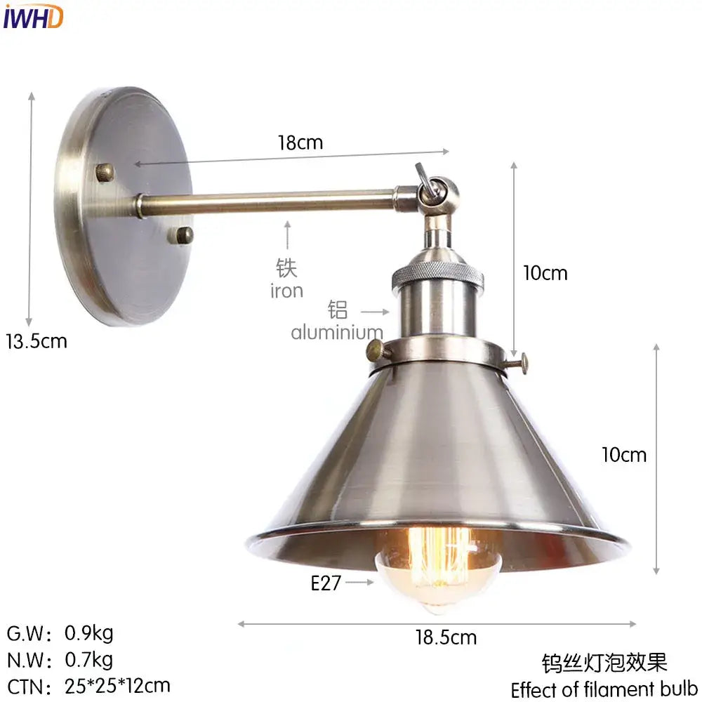 Industrial brass edison wall light bathroom adjustable sconce