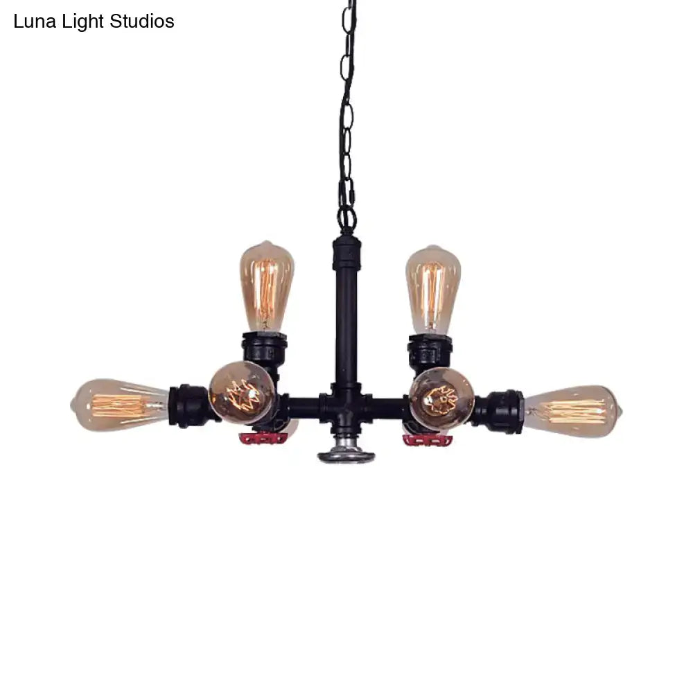 Industrial bronze & black bare bulb chandelier – living room light