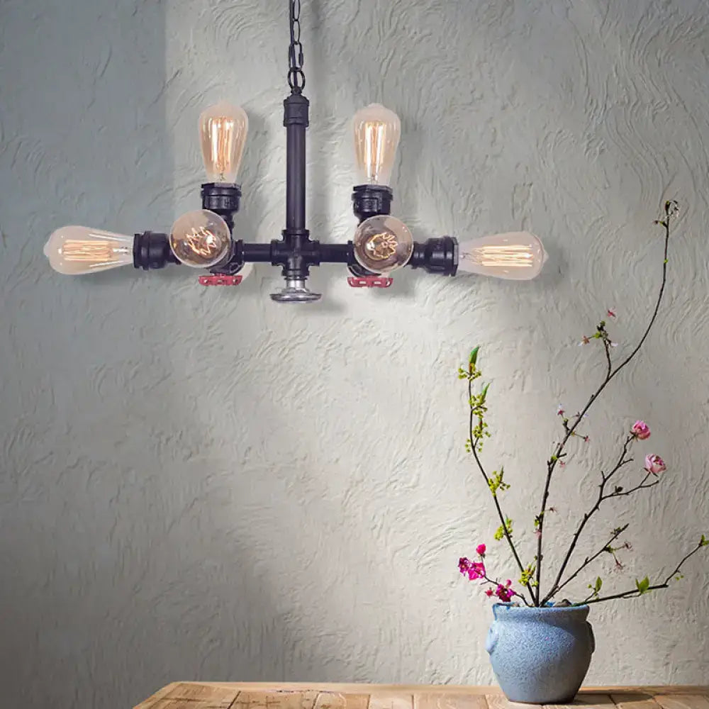 Industrial bronze & black bare bulb chandelier – living room light