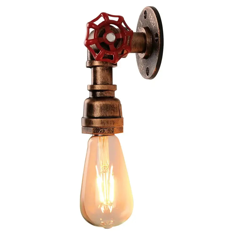 Industrial bronze & black water pipe wall lamp bedroom sconce