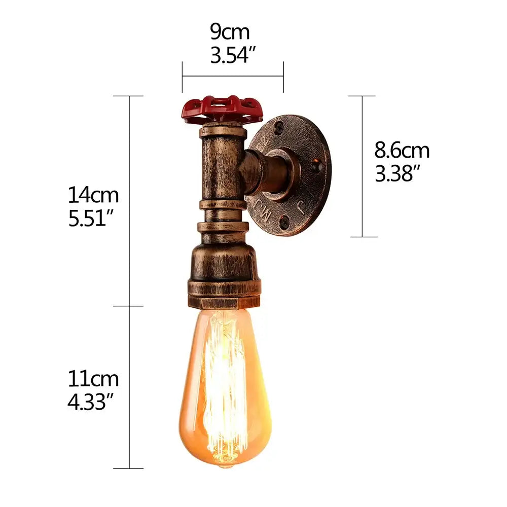 Industrial bronze & black water pipe wall lamp bedroom sconce