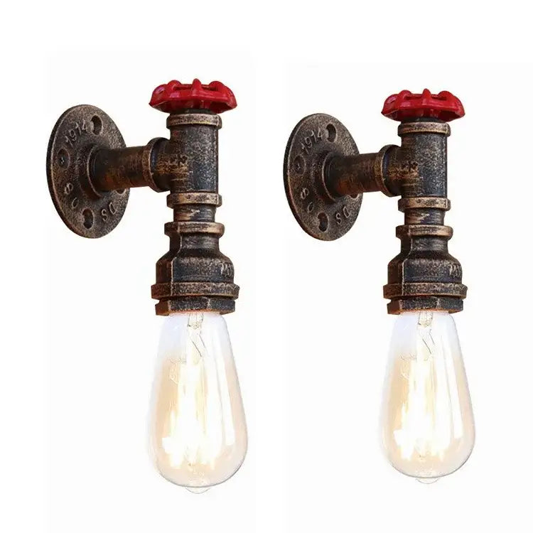 Industrial bronze & black water pipe wall lamp bedroom sconce