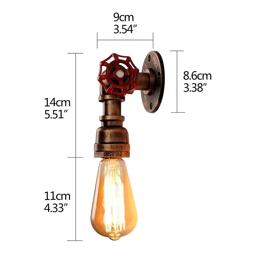 Industrial bronze & black water pipe wall lamp bedroom sconce
