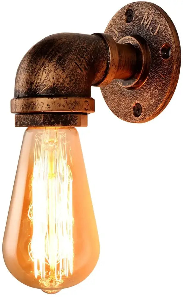 Industrial bronze & black water pipe wall lamp bedroom sconce