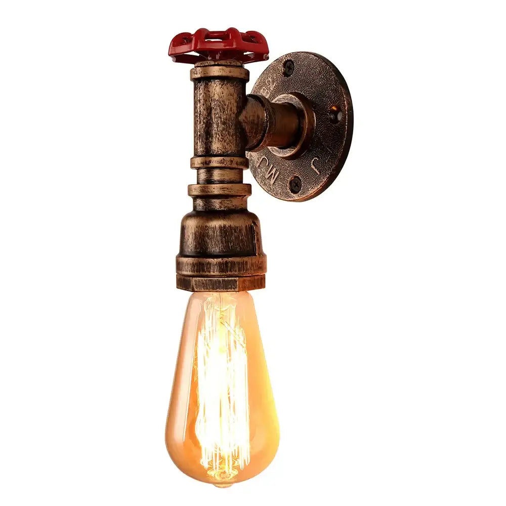 Industrial bronze & black water pipe wall lamp bedroom sconce