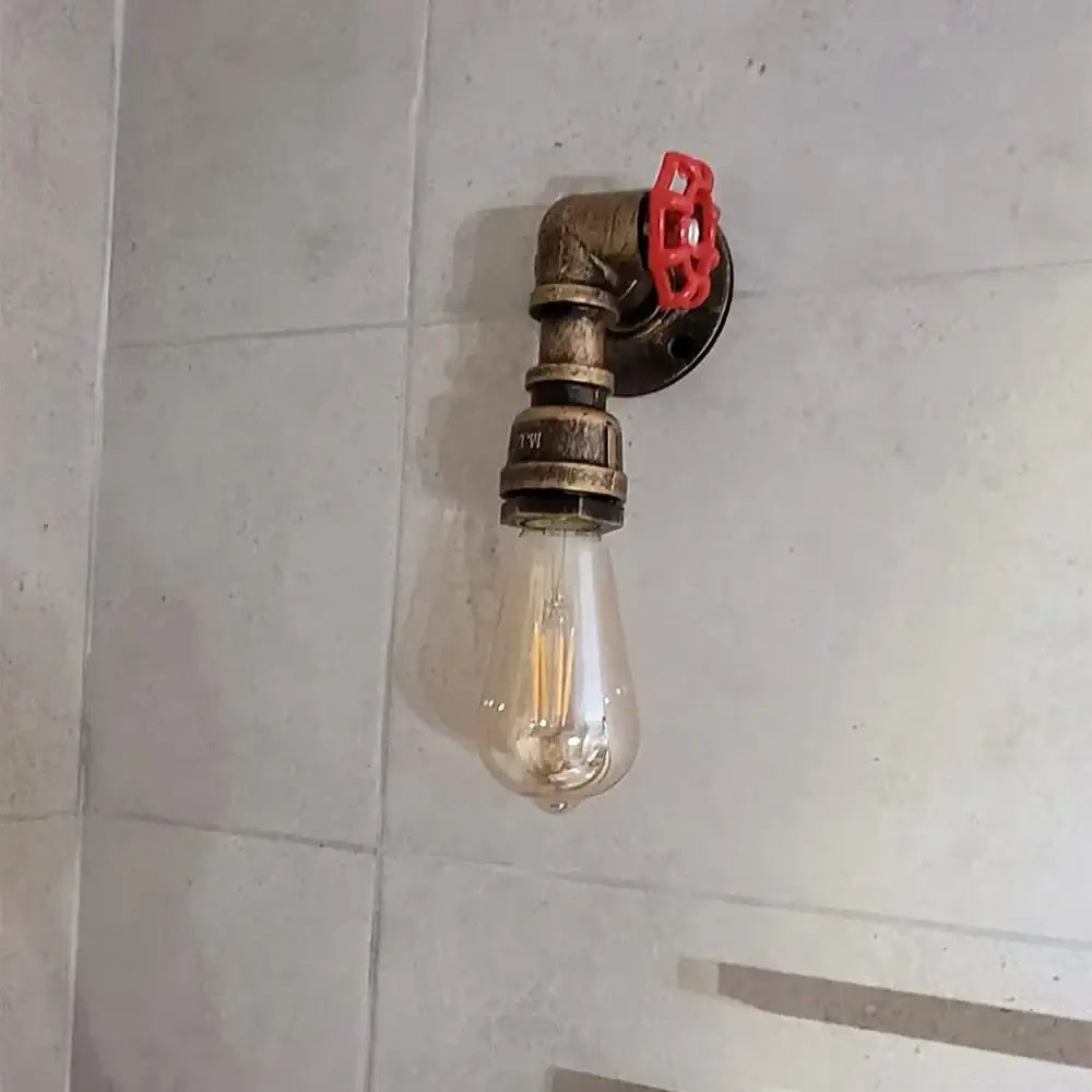 Industrial bronze & black water pipe wall lamp bedroom sconce