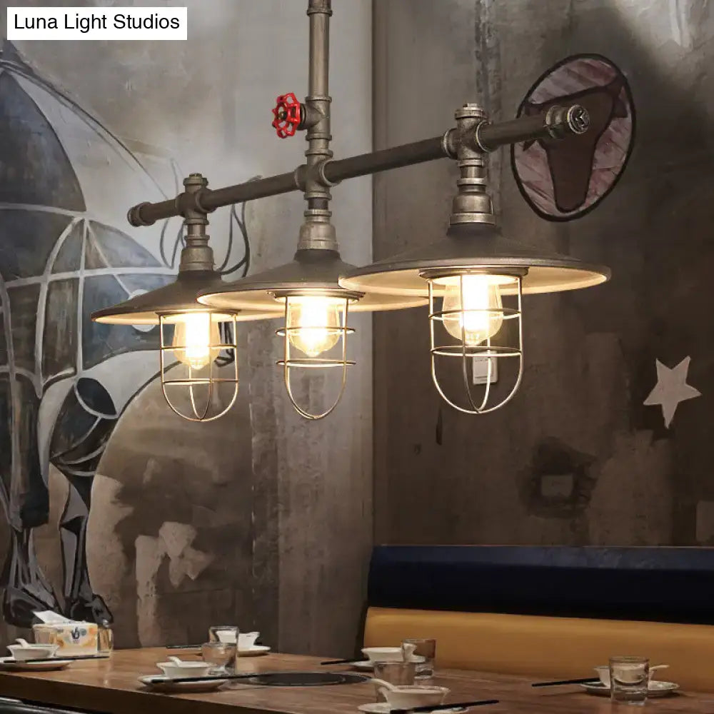 Industrial bronze coastal caged island linear pendant kitchen light