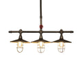 DecorBites metal 3-light linear pendant with coastal caged design and dark bronze pipe accents for island lighting