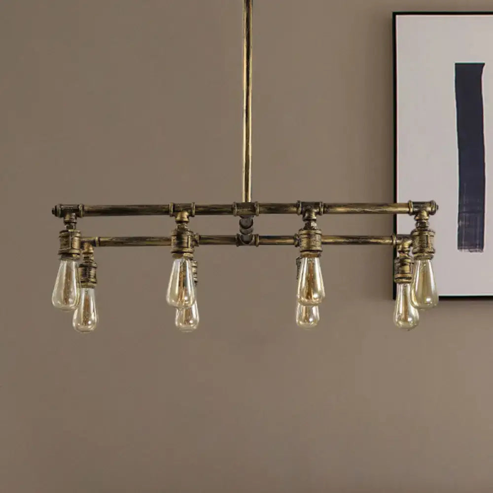 Industrial bronze island lamp – kitchen brass pipe chandelier
