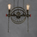 Decorbites farmhouse style bronze island light featuring an industrial wheel design with vintage led incandescent bulbs