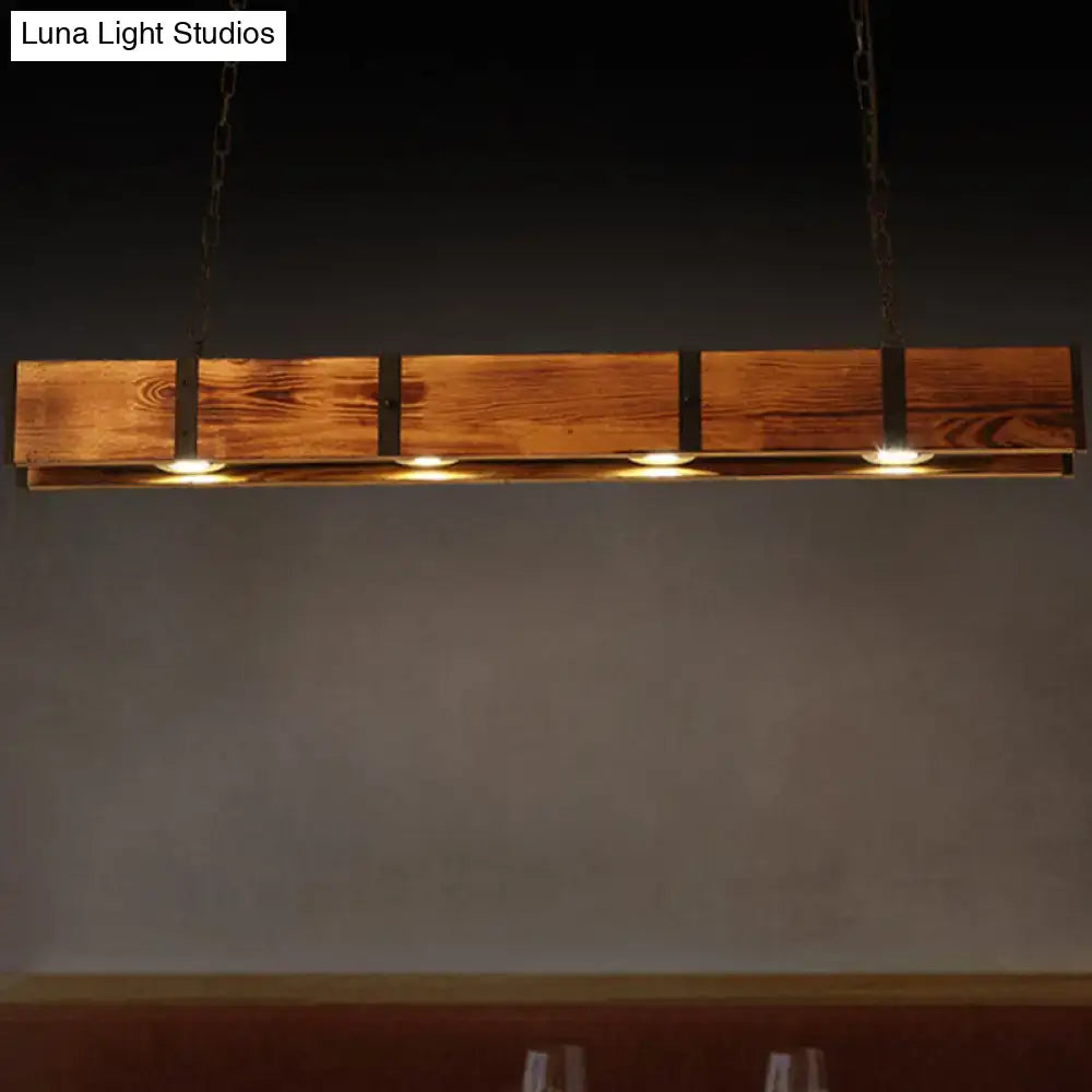 Industrial brown rectangular wooden island ceiling light kitchen