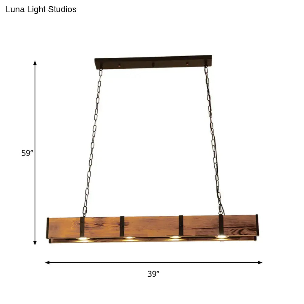 Industrial brown rectangular wooden island ceiling light kitchen