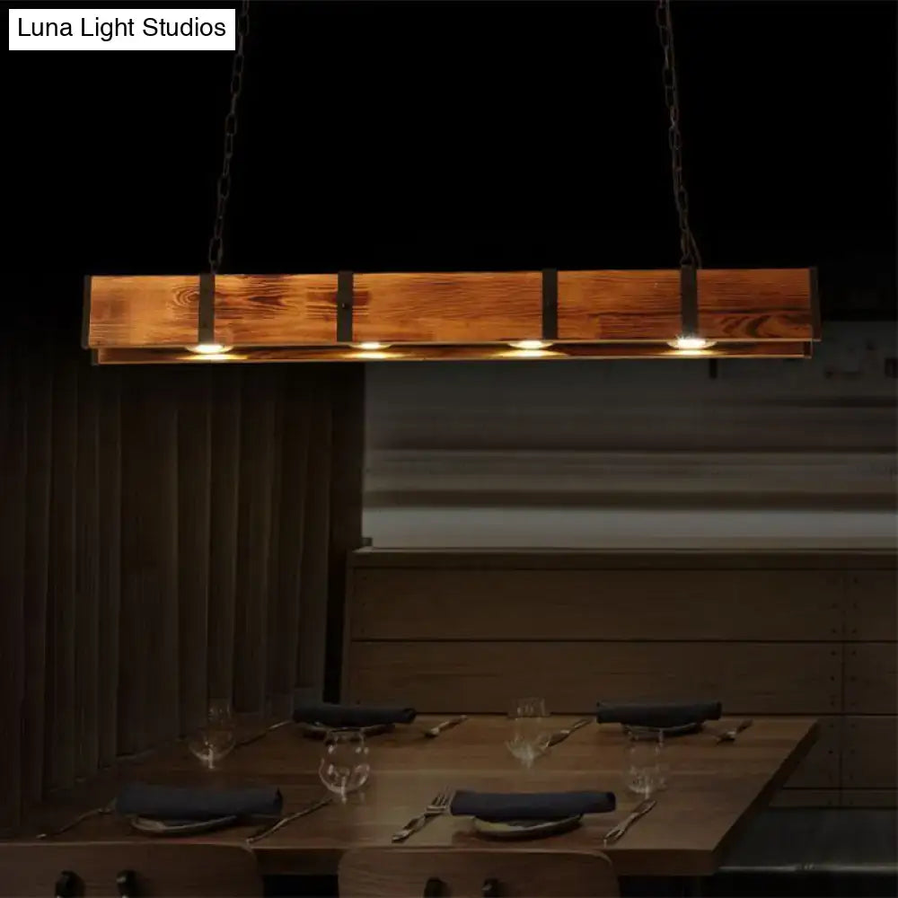 Industrial brown rectangular wooden island ceiling light kitchen