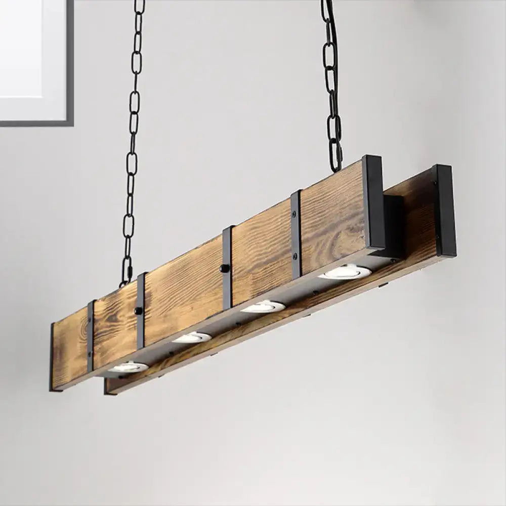 Industrial brown rectangular wooden island ceiling light kitchen