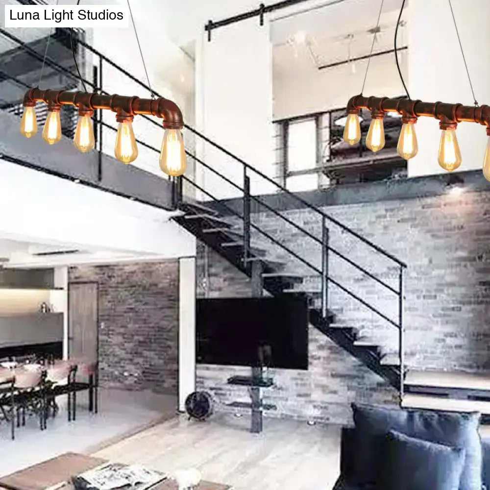 Industrial copper water pipe chandelier light fixture dining room