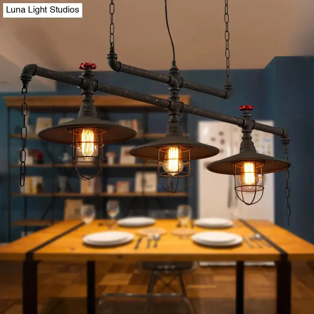 Industrial dark rust cone island pendant light kitchen pipe fixture