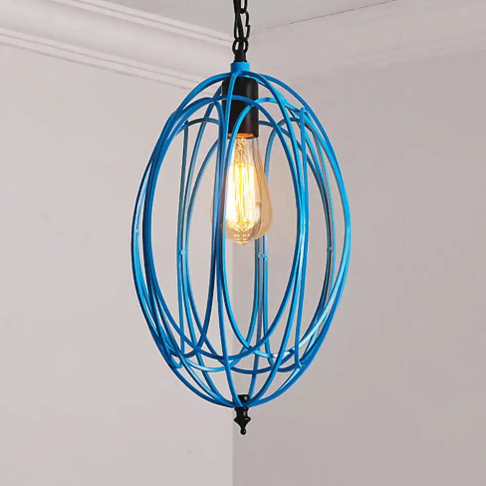 Industrial gray & red oval cage pendant light for restaurants