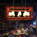 Decorbites™ red metal flower pendant light with vibrant roses and cream lampshades industrial rectangular island 220v-240v 110v-120v