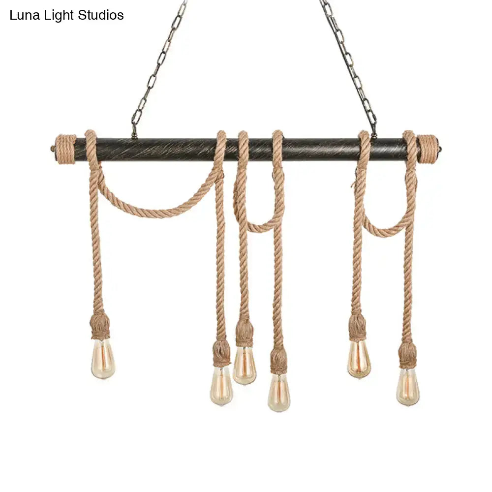 Industrial retro beige & light yellow rope exposed island light kitchen