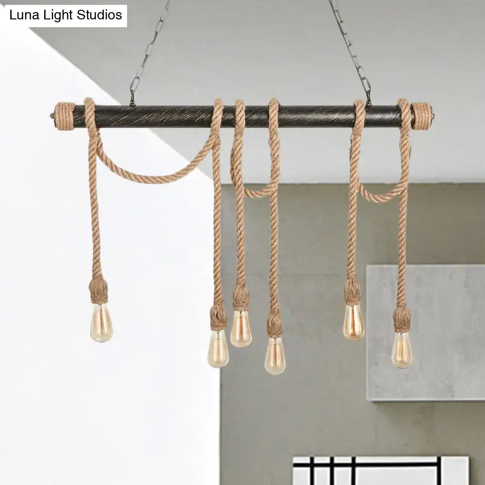 Industrial retro beige & light yellow rope exposed island light kitchen
