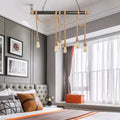 Industrial-style decorbites adjustable rope exposed island light with dark metal bar natural fiber rope and light yellow bulbs