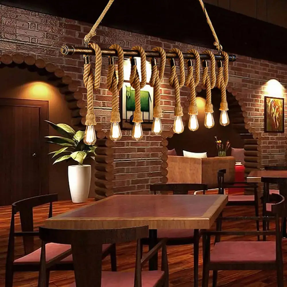 Industrial retro beige & light yellow rope exposed island light kitchen