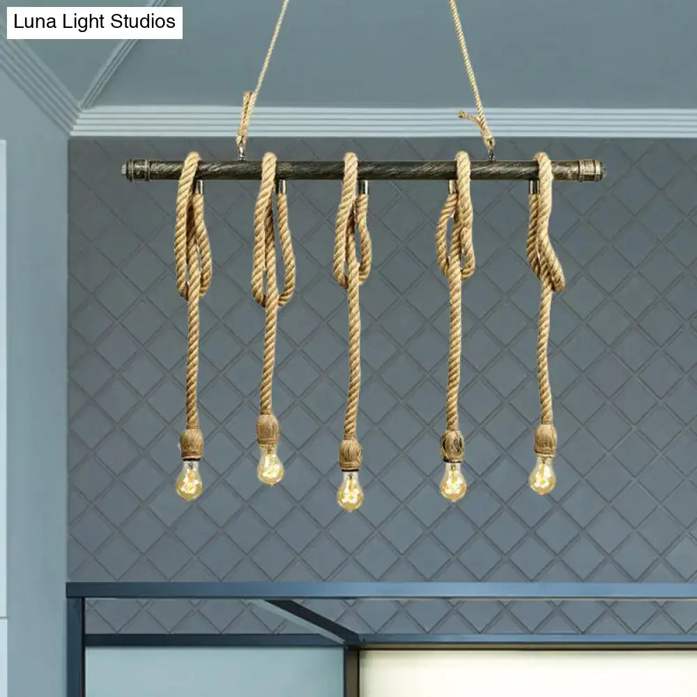 Industrial retro beige & light yellow rope exposed island light kitchen