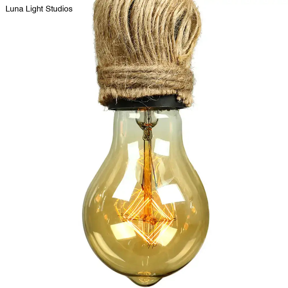 Industrial retro beige & light yellow rope exposed island light kitchen