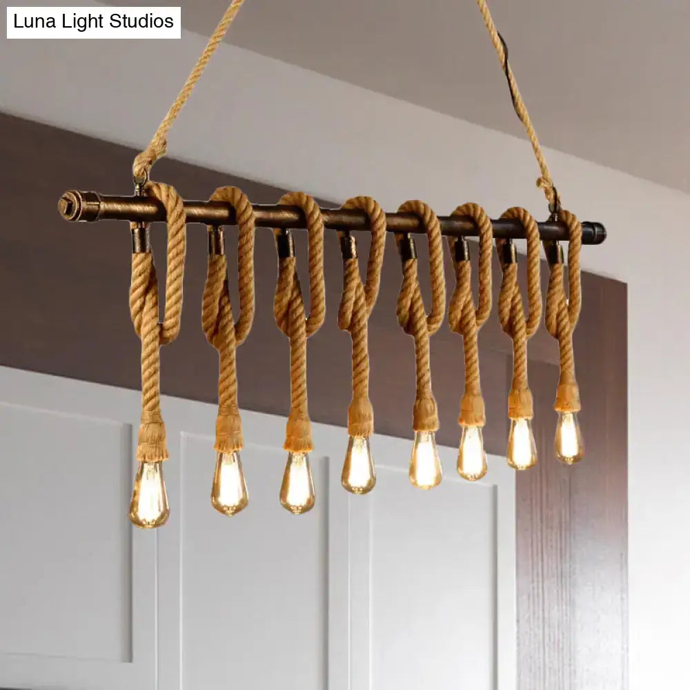 Industrial retro beige & light yellow rope exposed island light kitchen