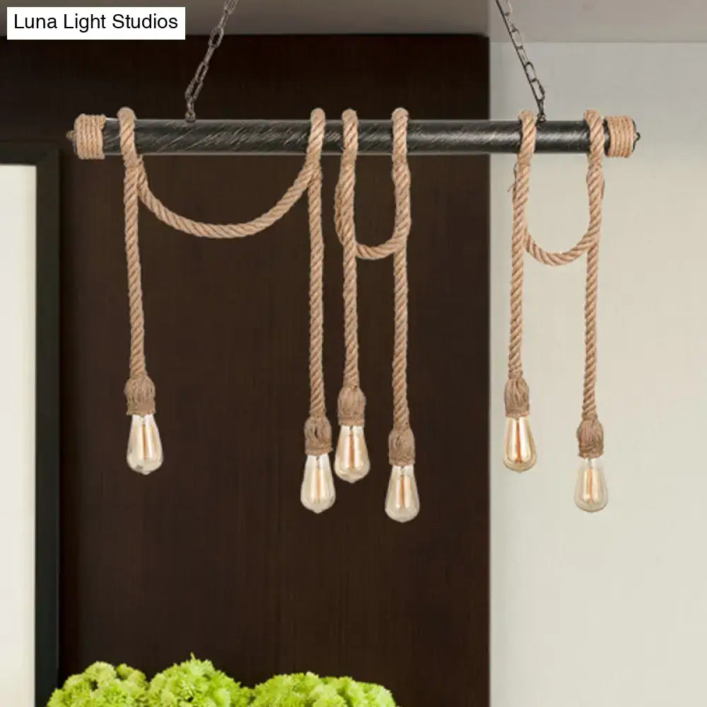 Industrial retro beige & light yellow rope exposed island light kitchen