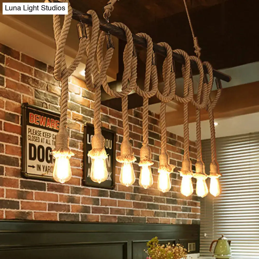 Industrial retro beige & light yellow rope exposed island light kitchen