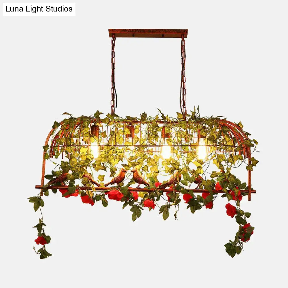 Industrial rust metal flower bird cage chandelier dining room light