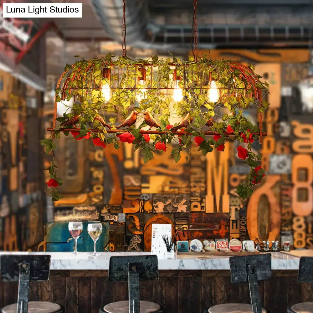 Industrial rust metal flower bird cage chandelier dining room light