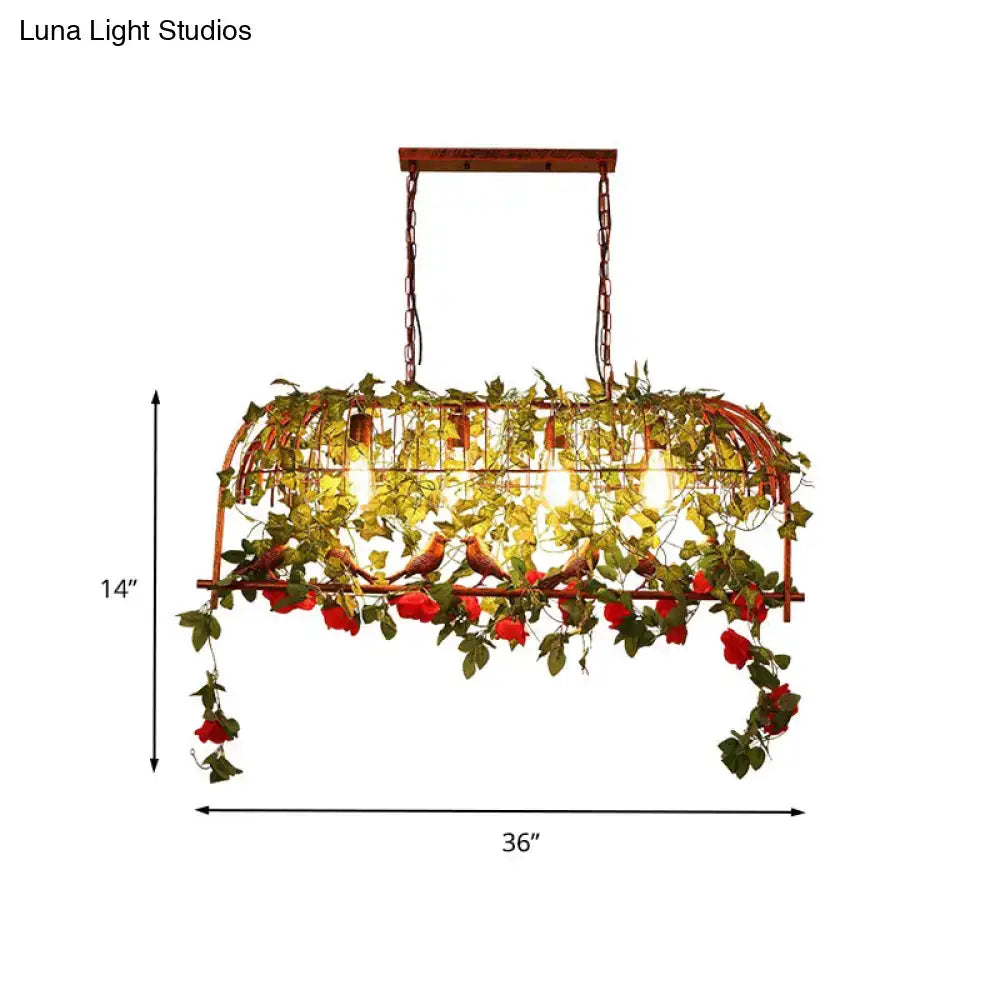Industrial rust metal flower bird cage chandelier dining room light