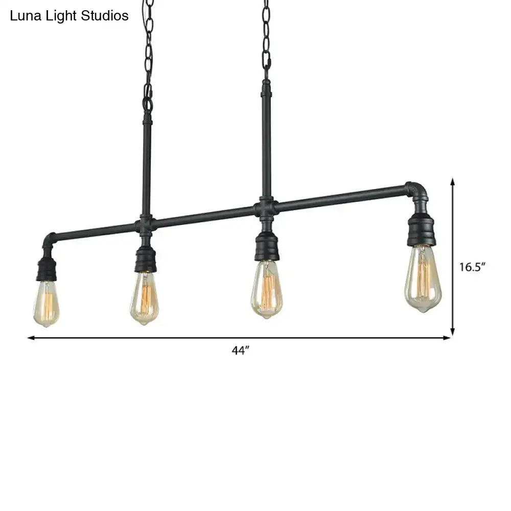 Industrial rustic black metal linear piped island lighting living room
