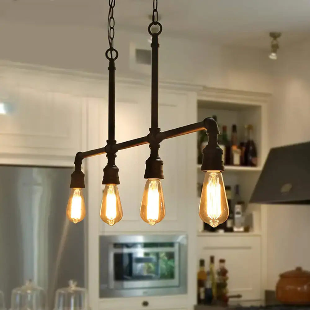 Industrial rustic black metal linear piped island lighting living room