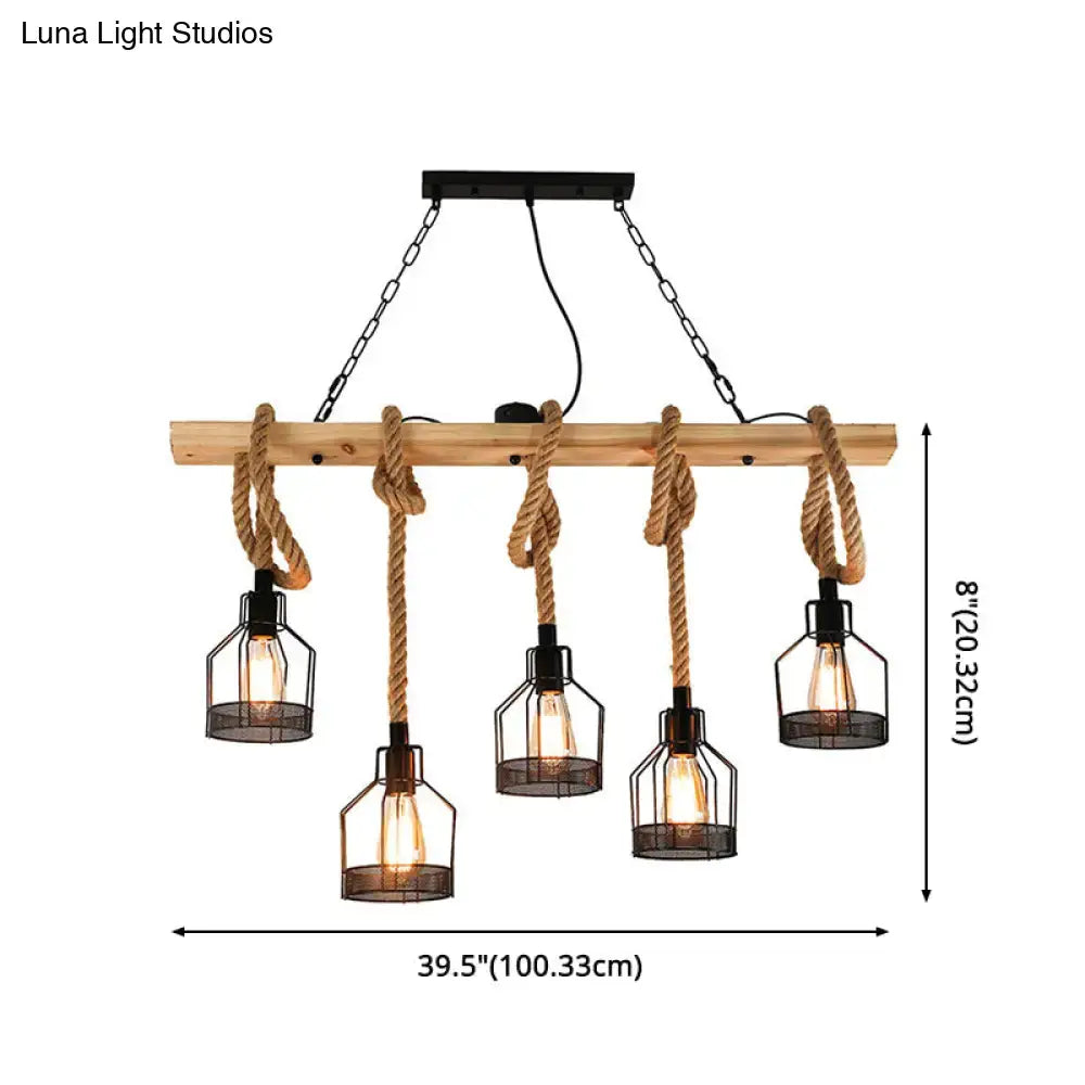 Industrial rustic hemp rope chandelier dining room pendant light
