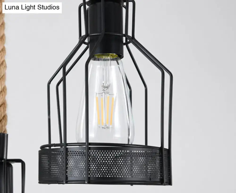 Industrial rustic hemp rope chandelier dining room pendant light