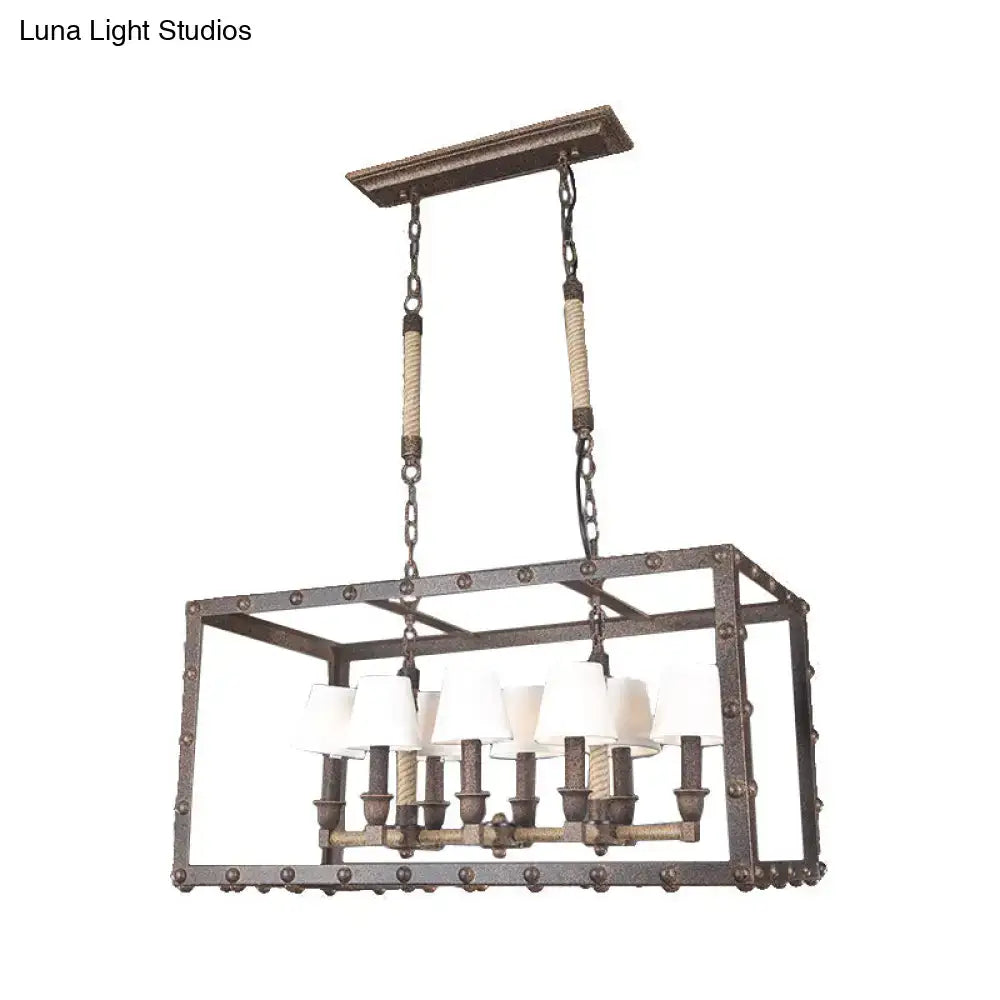 Industrial rustic rope 8-light chandelier dining room fabric barrel