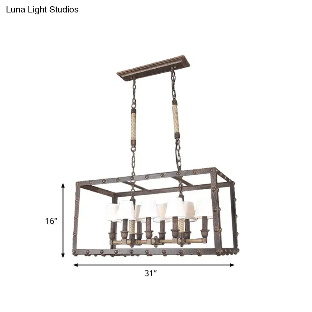 Industrial rustic rope 8-light chandelier dining room fabric barrel