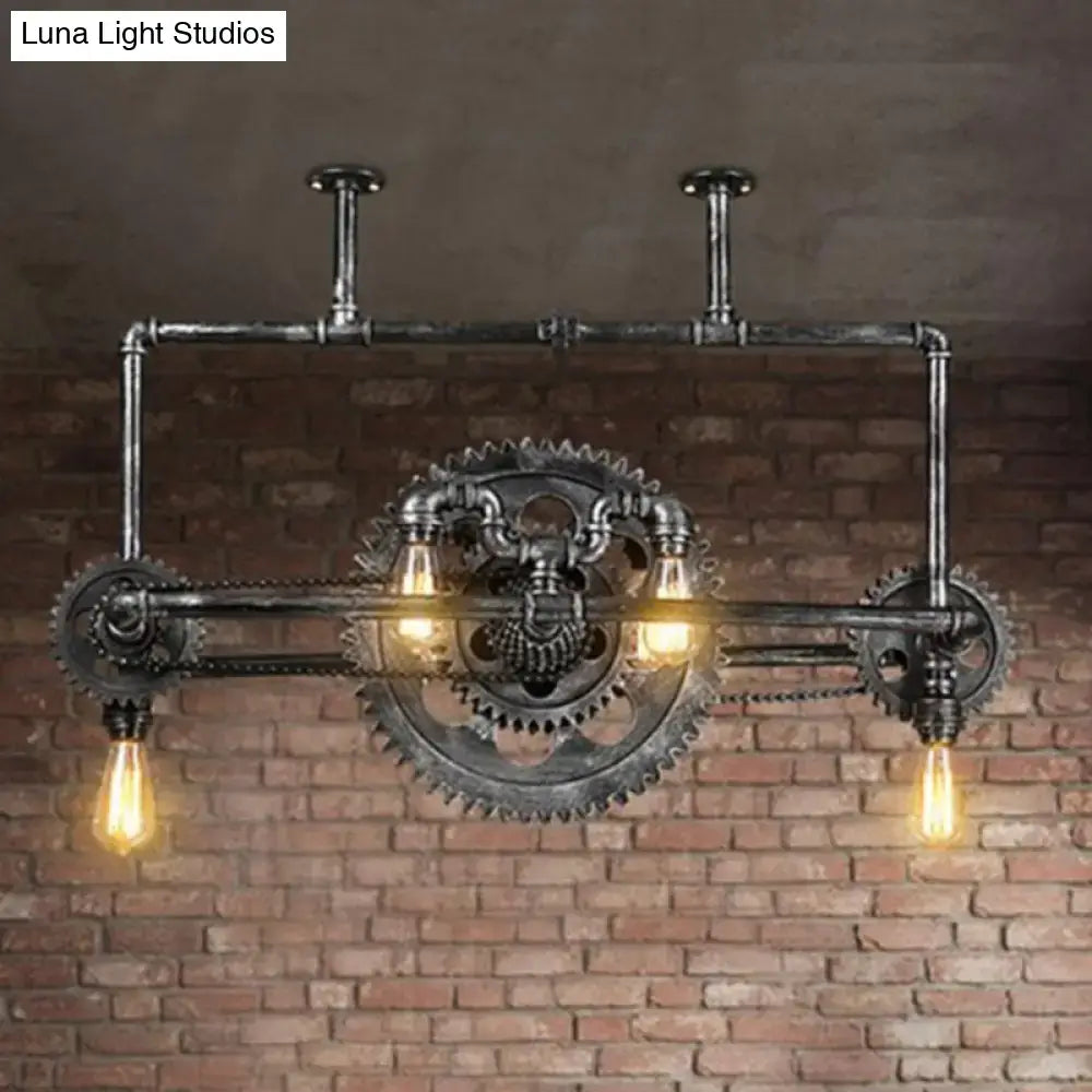 Industrial silver gray gear island pendant – kitchen led light
