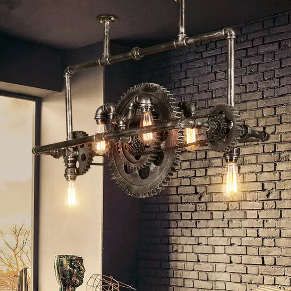 Industrial silver gray gear island pendant – kitchen led light