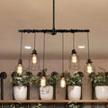 Decorbites aged silver industrial cage iron pendant light with five exposed filament bulbs and double pipe rod