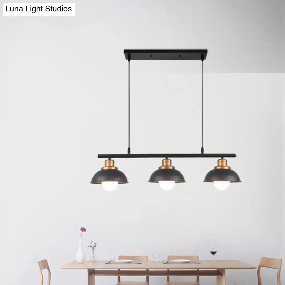 Industrial style black & brass 3 light fixture kitchen ceiling light