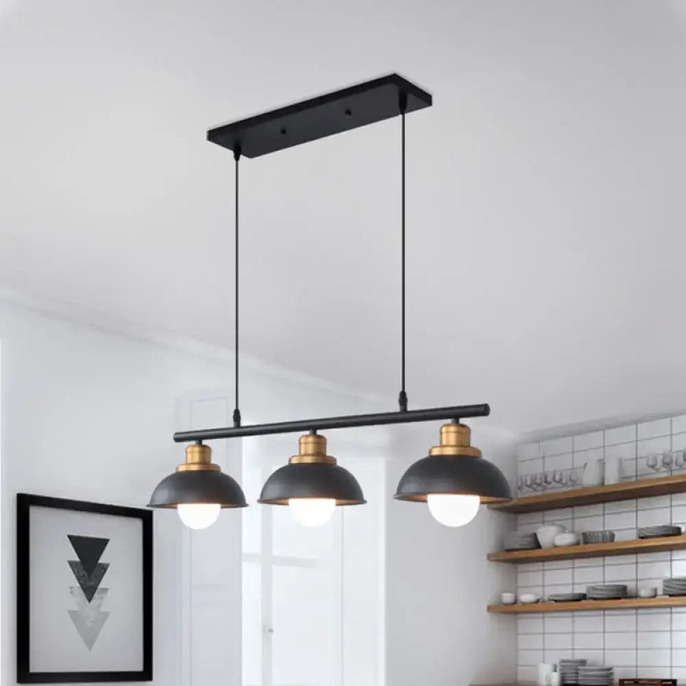 Industrial style black & brass 3 light fixture kitchen ceiling light