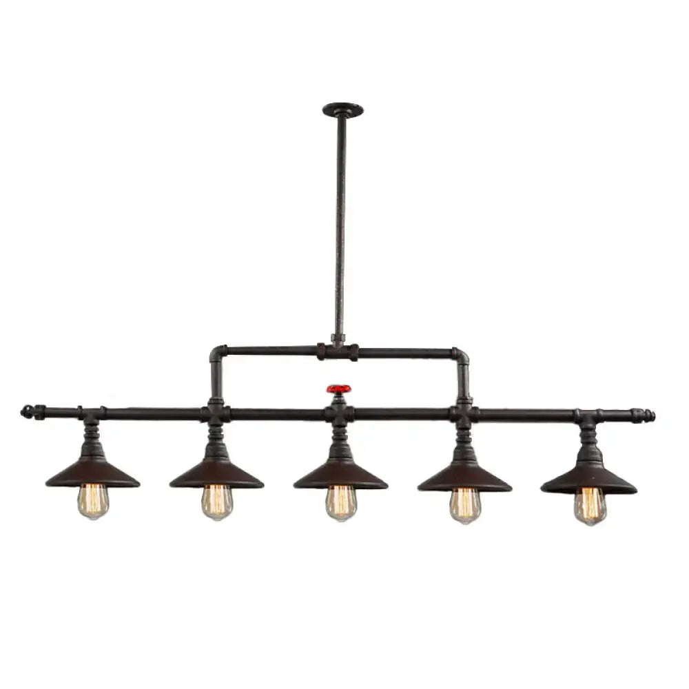Industrial style rust pendant light with red valve – dining room