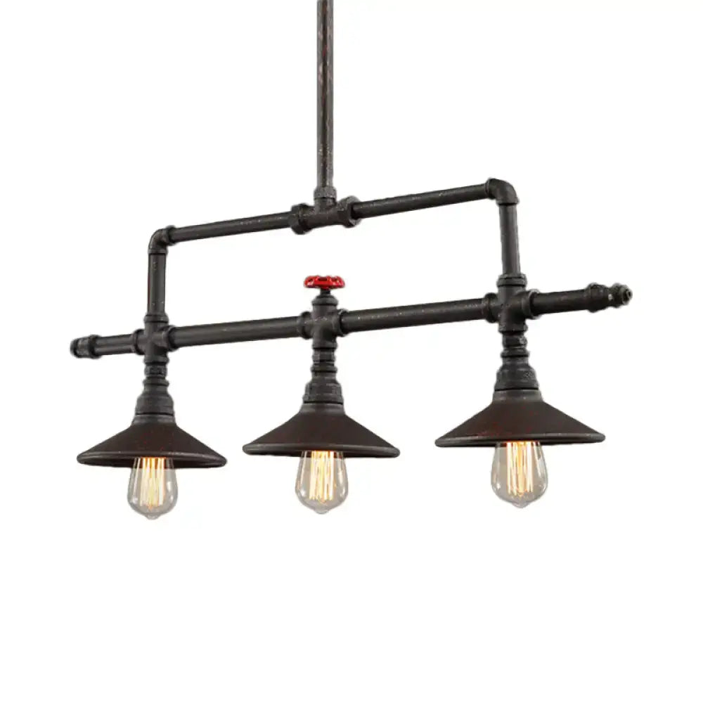 Industrial style rust pendant light with red valve – dining room