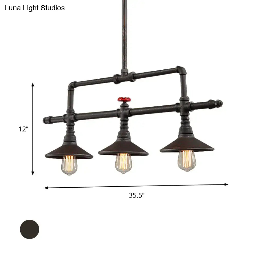 Industrial style rust pendant light with red valve – dining room