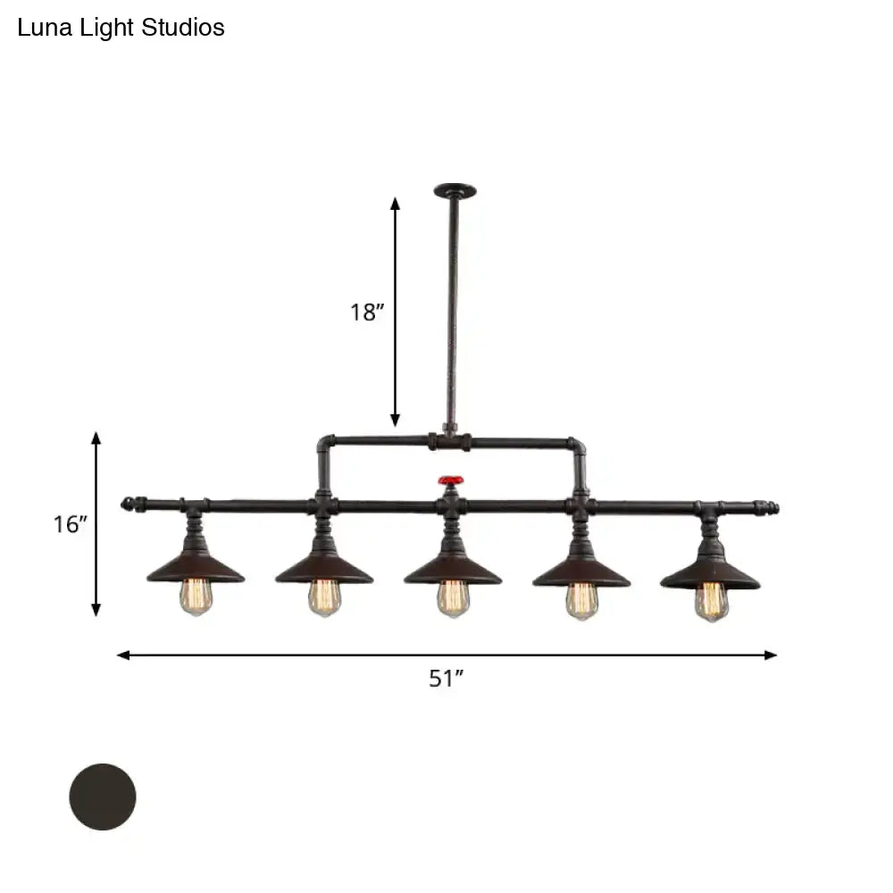 Industrial style rust pendant light with red valve – dining room