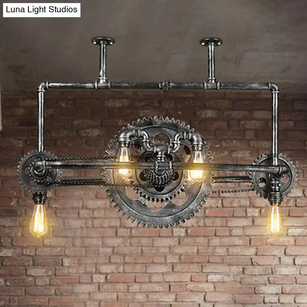 Industrial vintage black gear chandelier dining room edison light